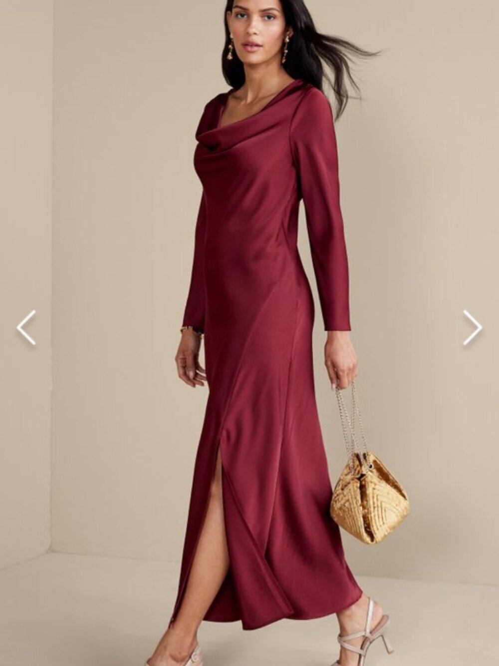 Soft Surroundings Solange Satin Dress Red Cabernet Size NWT